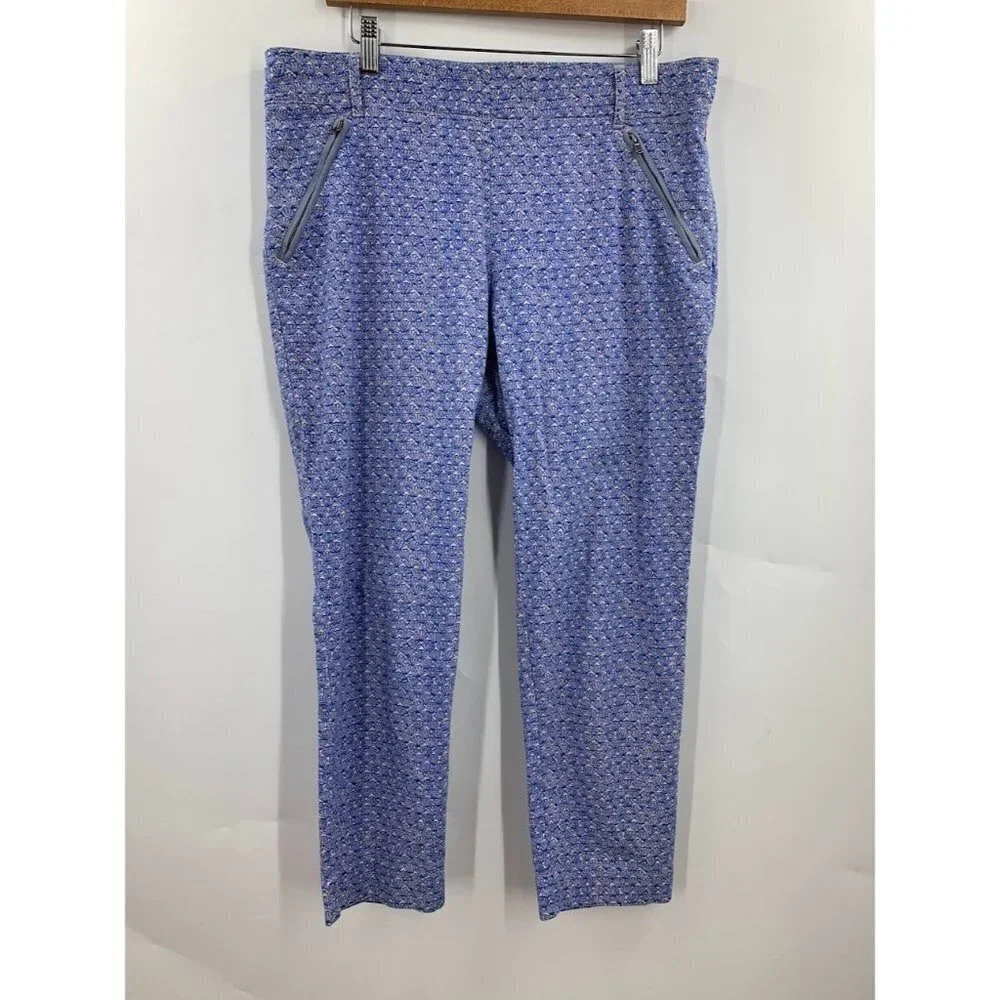 Women's Blue Patterned Pull-On Pants